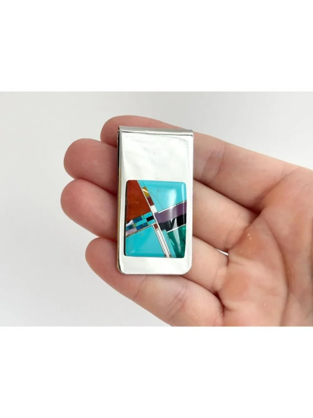 Turquoise, Coral, Onyx, Amethyst Southwest Vintage Stainless Steel Money Clip